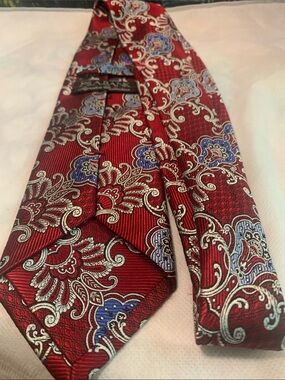 Jos. A. Bank Red Paisley Tie with Blue and Silver Motif